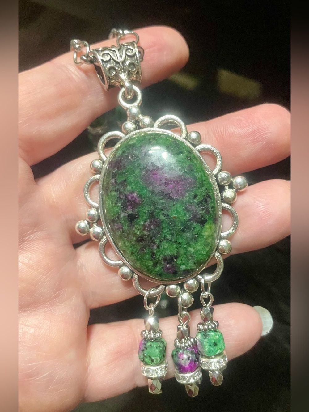 Ruby Zoisite Stone Pendant Hand Crafted Necklace